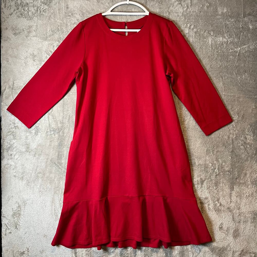 J. Jill Red Ruffle-Hem Shift Dress